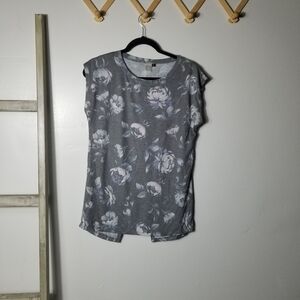 NWOT SWEET SASSAFRAS WOMEN'S GRAY FLORAL BLOUSE SIZE SMALL